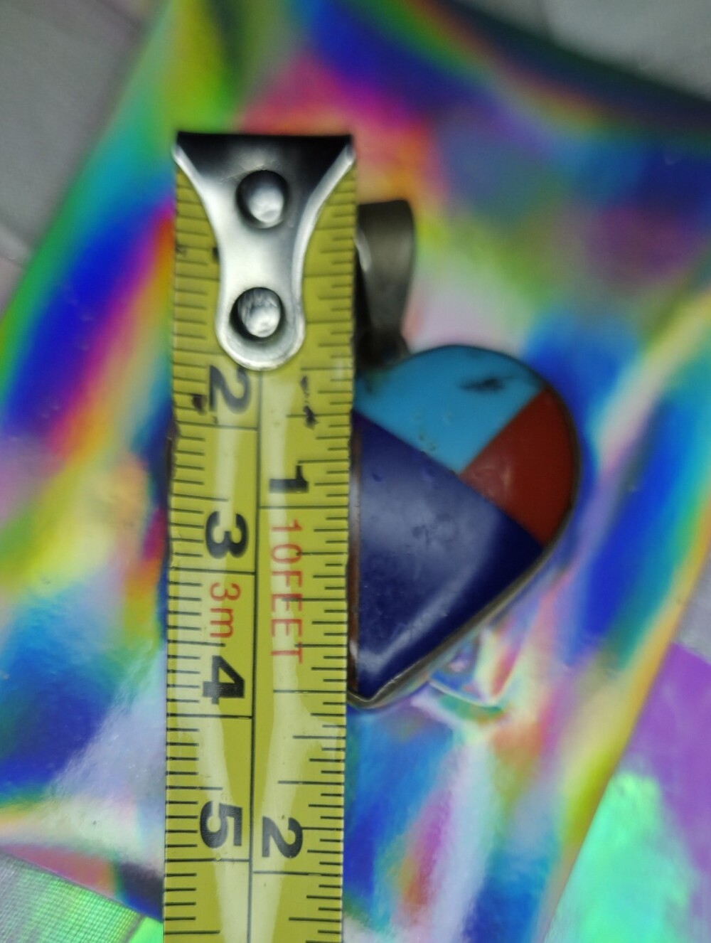 VTG Taxco Mexico 925 Sterling Silver Multi Stone Inlay Patchwork Heart Pendant - Picture 9 of 12